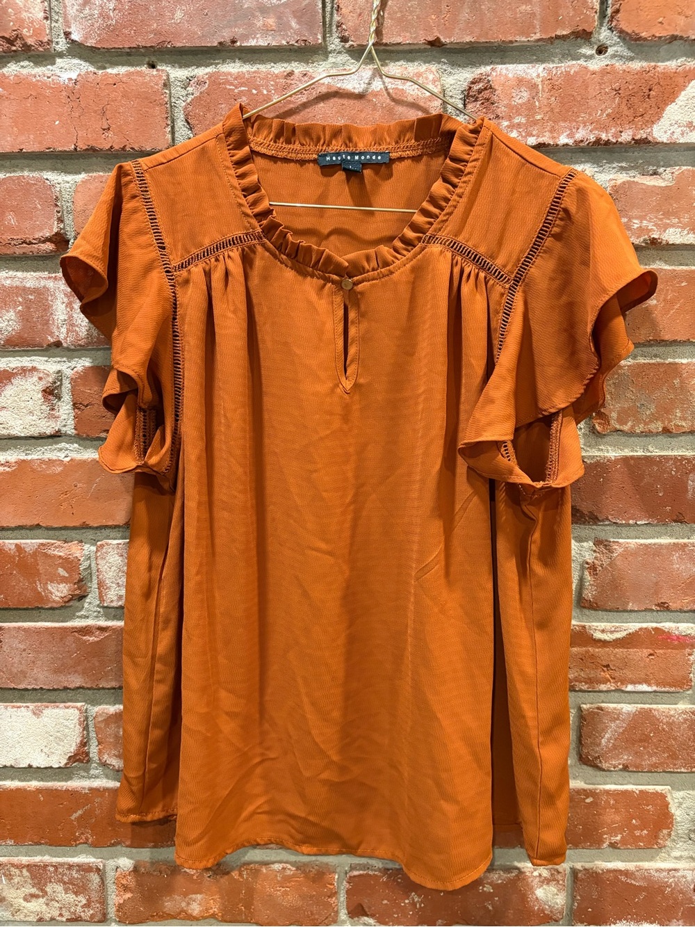 Haute Monde Rust Orange Ruffle Blouse Womens Large